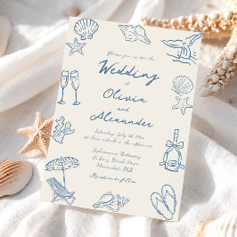 Met de Hand Getekende Kust- Whimsical Doodle Stran Kaart