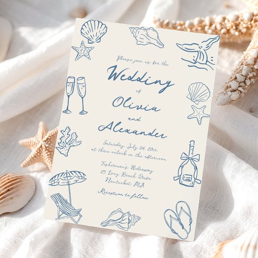 Met de Hand Getekende Kust- Whimsical Doodle Stran Kaart