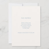 Met de hand getekende kuststrand stoffig blauwe iv save the date (Achterkant)