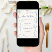 Met de hand getekende kuststrand stoffig blauwe iv save the date