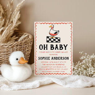 Met de Hand Getekende Landelijke Gans Oh Baby Show Kaart