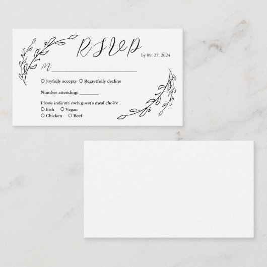 Met de Hand Getekende laurier Rsvp Informatiekaartje (Voorkant / Achterkant)
