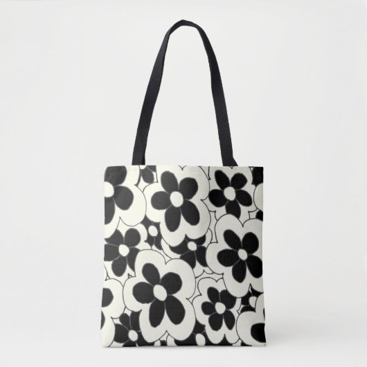 Met de hand getekende leuke bloem zwart wit tote bag (Voorkant)