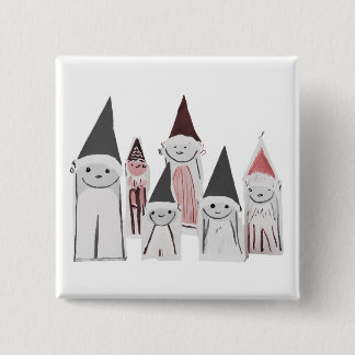 Met de hand getekende leuke kleine kerstkarakters vierkante button 5,1 cm