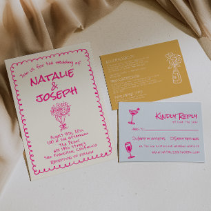 Met de Hand Getekende Levendige Roze Retro Funky Q Kaart