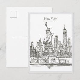 Met de hand getekende Liberty Statue New York Land Briefkaart