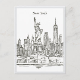 Met de hand getekende Liberty Statue New York Land Briefkaart