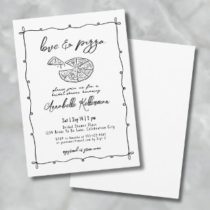 Met de Hand Getekende Liefde Pizza Whimsical Bruid Kaart