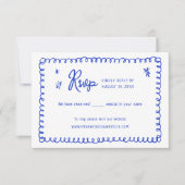 Met de hand getekende lint Franse blauwe trouw-RSV RSVP Kaartje (Voorkant)