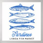 Met de Hand Getekende Lisboa Vis Markt Sardines Poster (Voorkant)