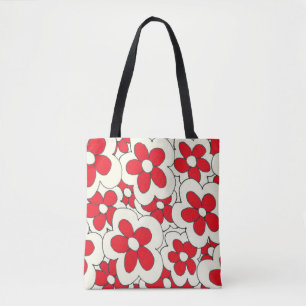 Met de hand getekende lofbloem rood wit tote bag