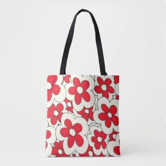 Met de hand getekende lofbloem rood wit tote bag (Voorkant)