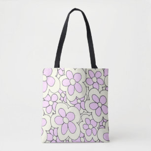 Met de hand getekende lofbloem, roze wit tote bag
