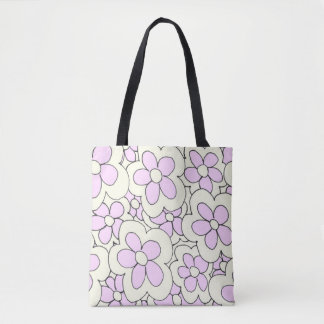 Met de hand getekende lofbloem, roze wit tote bag