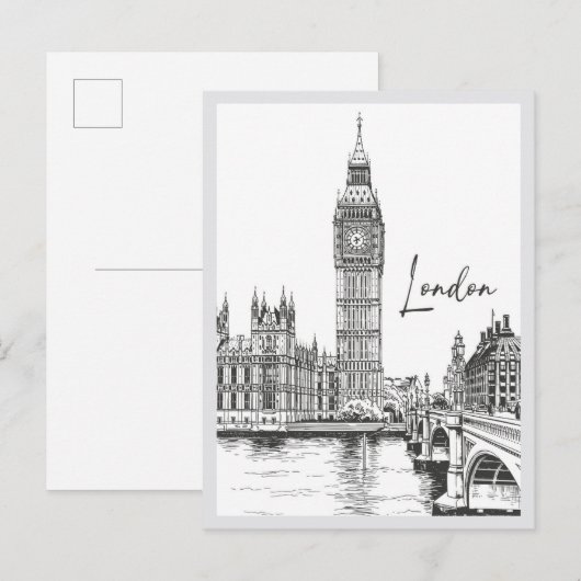 Met de hand getekende Londense straatbeeld oriënta Briefkaart (Voorkant / Achterkant)