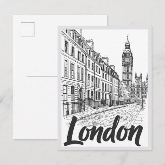 Met de hand getekende Londense straatbeeld oriënta Briefkaart (Voorkant / Achterkant)