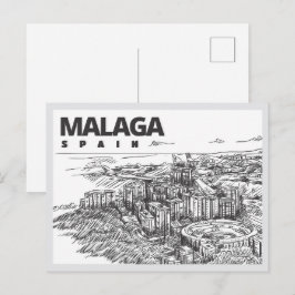 Met de hand getekende Malaga Spanje Landmark Briefkaart