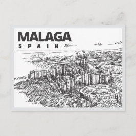 Met de hand getekende Malaga Spanje Landmark Briefkaart