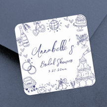 Met de Hand Getekende Marineblauwe Whimsical Bruid
