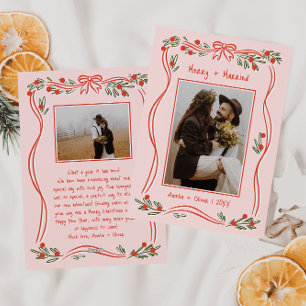  met de hand getekende Merry and Married Pink 2 Fo Feestdagenkaart