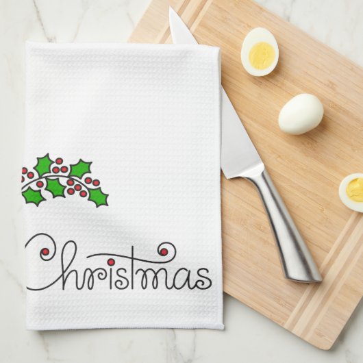 Met de hand getekende Merry KerstRobin met Holly Theedoek (Quarter Fold)