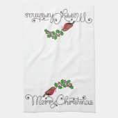 Met de hand getekende Merry KerstRobin met Holly Theedoek (Verticaal)