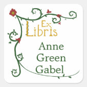 Met de Hand Getekende Middeleeuwse Ex Libris Boekm Vierkante Sticker (Voorkant)