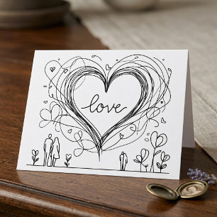 Met de Hand Getekende Minimalistische Liefdeshart Bedankkaart