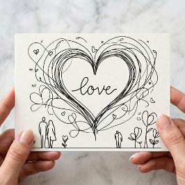 Met de Hand Getekende Minimalistische Liefdeshart  Briefkaart