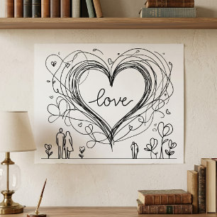 Met de Hand Getekende Minimalistische Liefdeshart Poster