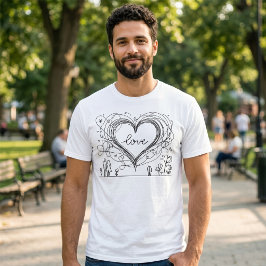 Met de Hand Getekende Minimalistische Liefdeshart  T-shirt