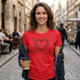 Met de Hand Getekende Minimalistische Liefdeshart  T-shirt