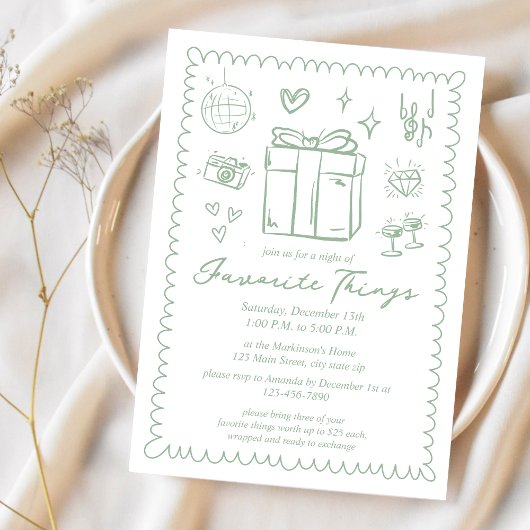 Met de hand getekende mintgroene favoriete dingen  kaart