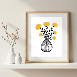 Met de hand getekende mixed media kunst mosterdgel poster