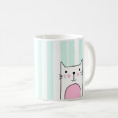 Met de hand getekende Mok met roze kat - blauwe st (Voorkant rechts)