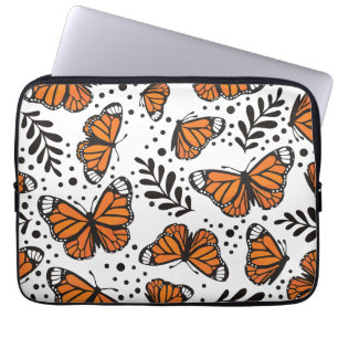 Met de Hand Getekende Monarchvlinder Naadloos Patr Laptop Sleeve