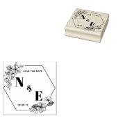 Met de hand getekende monogram hexagon bloemen rubberstempel (Gestempeld)