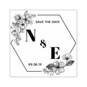 Met de hand getekende monogram hexagon bloemen rubberstempel (Afrduk)