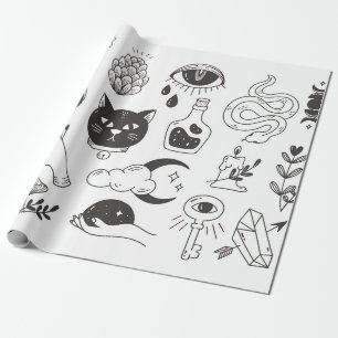 met de hand getekende mystieke tattoos doedelen,   cadeaupapier