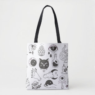 met de hand getekende mystieke tattoos doedelen,   tote bag