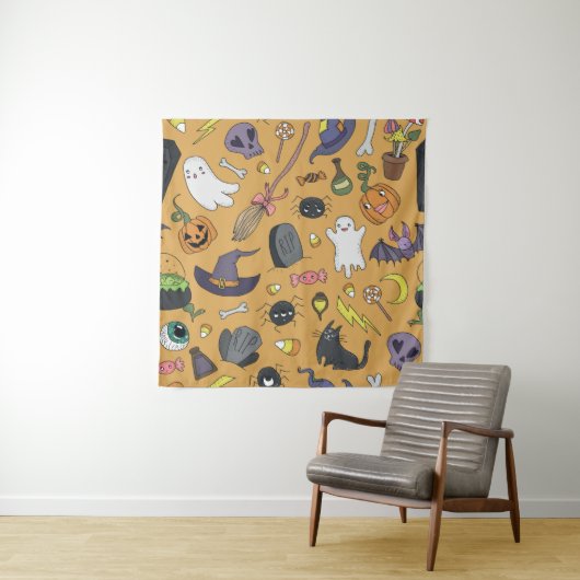 Met de hand getekende naadloze patronen met schatt wandkleed (In situ)