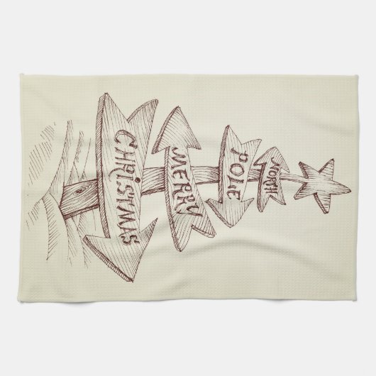  met de hand getekende Noordpool Kerstmis Theedoek (Horizontaal)