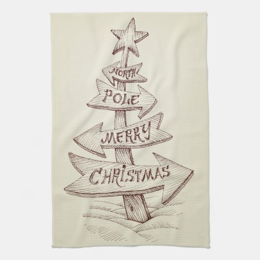  met de hand getekende Noordpool Kerstmis Theedoek (Verticaal)