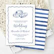 Met de Hand Getekende Oesters Kust Marineblauwe Br