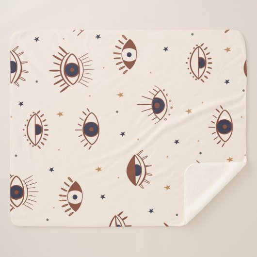 Met de hand getekende ogen Mystical Seamless Patte Sherpa Deken (Voorkant (horizontaal))