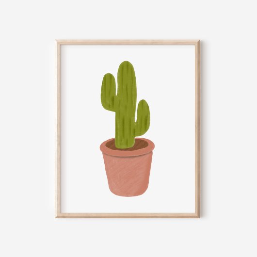 Met de hand getekende oliepastel-potcactus-kunst poster