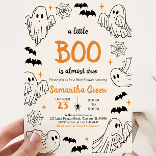 Met de hand getekende oranje A Little Boo Baby Sho Kaart