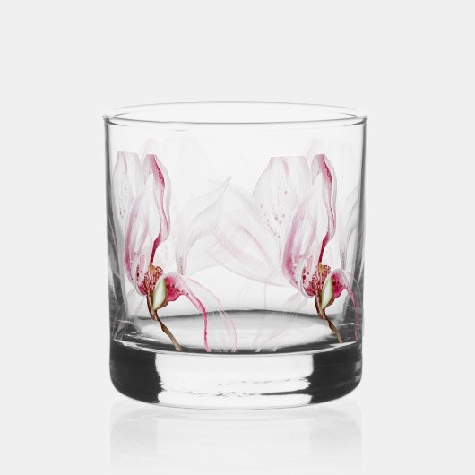 Met de hand getekende orchideeënafdruk whisky glas (Voorkant)