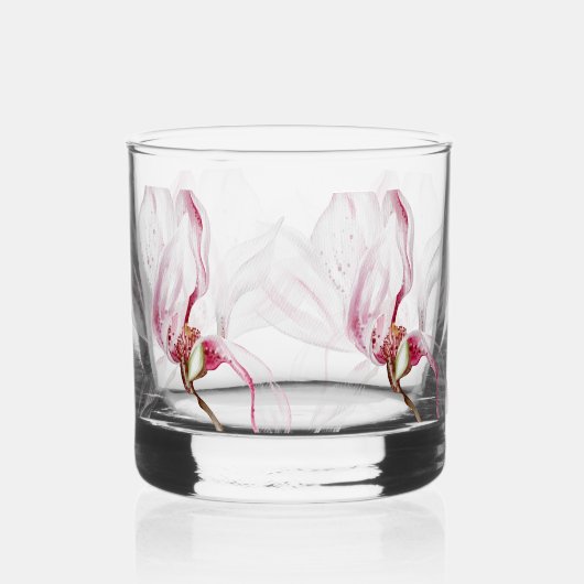 Met de hand getekende orchideeënprint whisky glas (Voorkant)