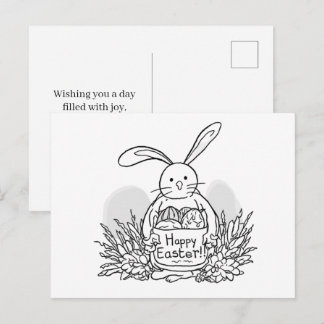 Met de Hand Getekende Paashaas Kleur Stijl Lente Briefkaart